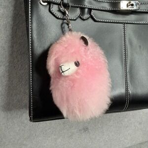 Pink Alpaca Fur Keychain Bag Charm Cute Peruvian Soul handmade fluffy plush soft